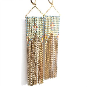 Heraldic Banner Mesh Earrings - Sage Multi