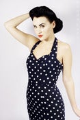 Image of Navy Penny Spot Fitted Halterneck Dress