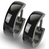 Image of Huggie Polished Black Stainless Steel Earrings