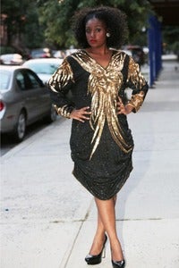 Image of Sequin Ruched Black and Gold Dress