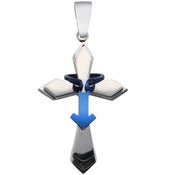 Image of Catholic Religious Stainless Steel Cross Blue Male