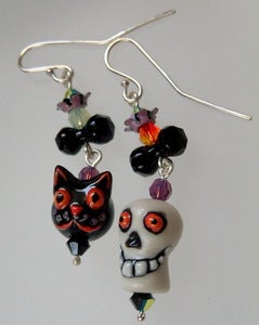Image of Skull and Black Cat Earrings