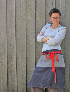 Image of Denim waist apron with pockets and red straps - only 4 left!