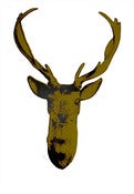 Image of Deer Hunter print Gold pop Surrealism  Screen Print  Lowbrow  funky whimsical Art 