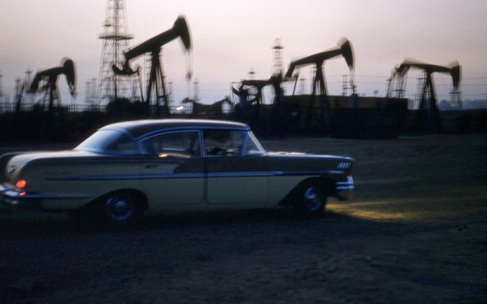 Image of California Oil Rigs 1950's Color Photo