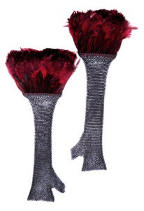 Image of Black and red chainmaille and feather opera gloves + colors