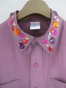 Image of Bespoke Vintage Purple Silk shirt with Jewelled Collar