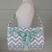 Image of messenger bag - grey chevron with aqua medallion sash