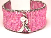 Image of Breast Cancer Awareness Unity & Strength Pink Cuff Bracelet with Pearl