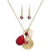 Image of Evil Eye Charm Neclace Earring Set with Mother Pearl 