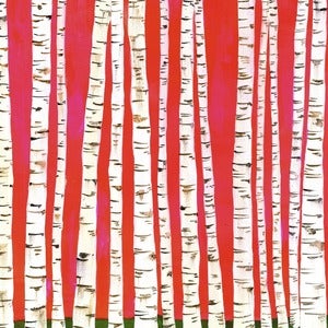 Image of Pink Birch Tree Print