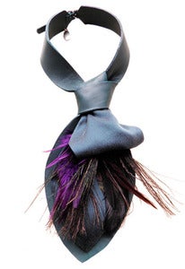 Image of Teal and purple feather, leather and silk cravat collar + colors