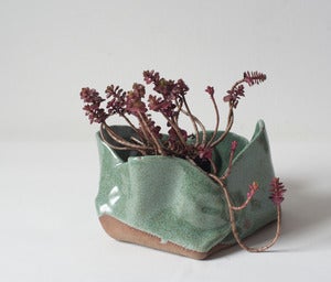 Image of Green Speckled Free-form Folded Planters