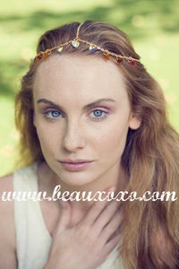 Image of Chain Head Piece Chain Headdress Autumnal Red, Topaz, Crystal Swarovski Heart Hair Jewellery