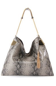 Image of 'Grey Line' Graphite Crocodile Printed Chain Shoulder Bag