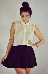 Image of Cross Leather Collar Button Up - Off White (WAS $38)