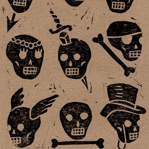 Image of 'Skulls' lino print