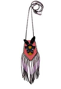 Image of Masked Bandit leather, crystal and glass pouch necklace