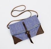 Image of S A L E ! foldover crossbody bag in chambray with leather corners