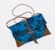 Image of foldover crossbody bag in vintage blue floral