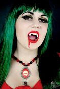 Image of Divine Glass Bead Red & Black Necklace with Vampire Cameo & Sugar Skull Charm