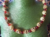 Image of Yellow and Red Sugar Candy Skull Stone Effect Necklace Day of the Dead Día de Muertos 