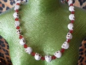Image of White and Red Sugar Skull Candy Skull Stone Effect Necklace Day of the Dead Día de Muertos
