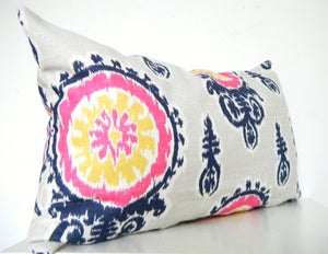 Image of Pink Ikat Pillow Long Bolster Pillow Decorative Pillows Navy Blue Pillows Mustard Yellow Pillows