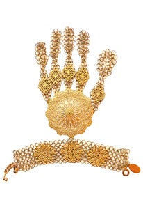 Image of Five finger gold-tone filigree and chainmaille harem bracelet