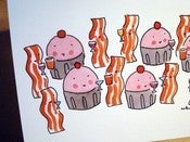 Image of 10-PACK STATIONERY CARDS: CUPCAKE BACON PARTY