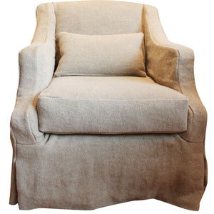 Image of Linen Slipcovered Swivel Armchair