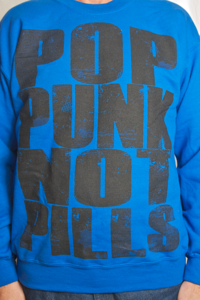 Image of "POP PUNK NOT PILLS" Crew-neck (Black on Royal Blue)