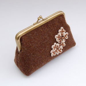 Image of Chocolate brown Harris tweed purse