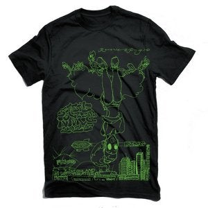 Image of Sitting Upside Down T Shirt (Black/Green Print)