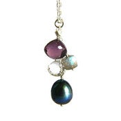 Image of Black pearl, gemstone cluster necklace