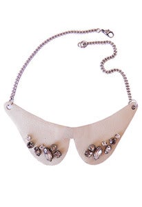 Image of Kitten ivory leather and crystal collar + colors