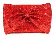 Image of Glitter Bow Clutch Bag - Ruby Red