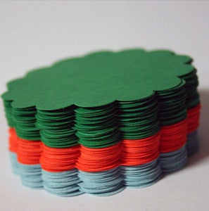 Image of 100 Colourful Hand punched Scalloped Circles 2.25 inches