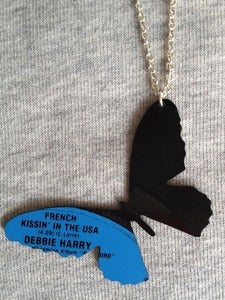 Image of Vinyl record necklace Butterfly Debbie Harry Blondie, French Kissin in the USA