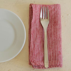 Image of Napkin: Red Thin White Stripe
