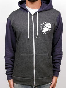 Image of BROKEN COFFIN ZIP-UP (Charcoal Heather/Navy)
