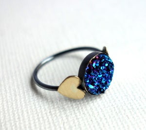 Image of Blue Drusy Ring with Hearts