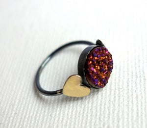 Image of Cranberry Drusy Ring with Hearts