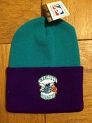 Image of Vintage Deadstock Charlotte Hornets Logo 7 Aqua Purple Beanie Toque Cap