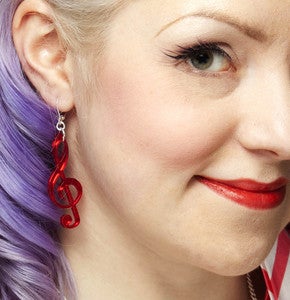 Image of Red Mirror Treble Clef Earrings