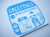 Image of Greetings from Wellington square note card in sky blue