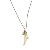 Image of small brass cod-articular w/ three beads on adjustable silver cable-chain (P50silbra2022)