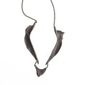 Image of oxidized silver triple cod-oprecle on 20” silver cable-chain (P49sil20)