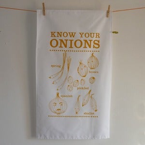 Image of Know your Onions tea towel - sunshine yellow