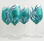 Image of Peacock Feather Wine Glasses With Silver Accents